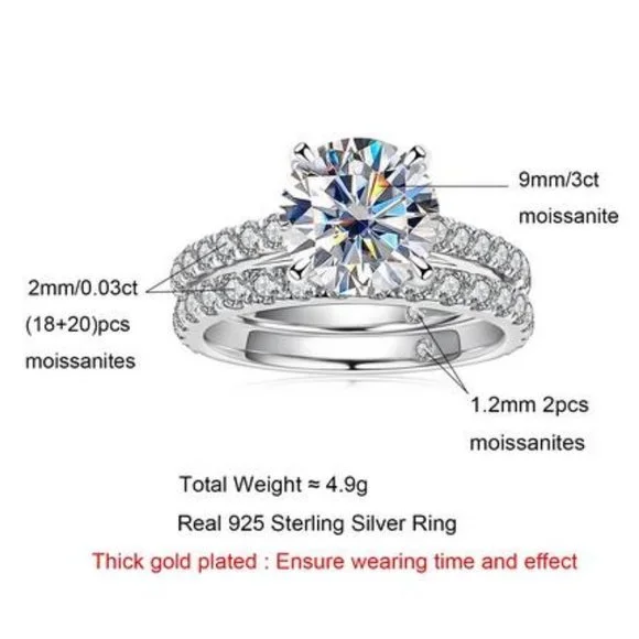 Certified 4.14ct. t.w. Moissanite Diamond Wedding Ring Set  NEW - Picture 4 of 13